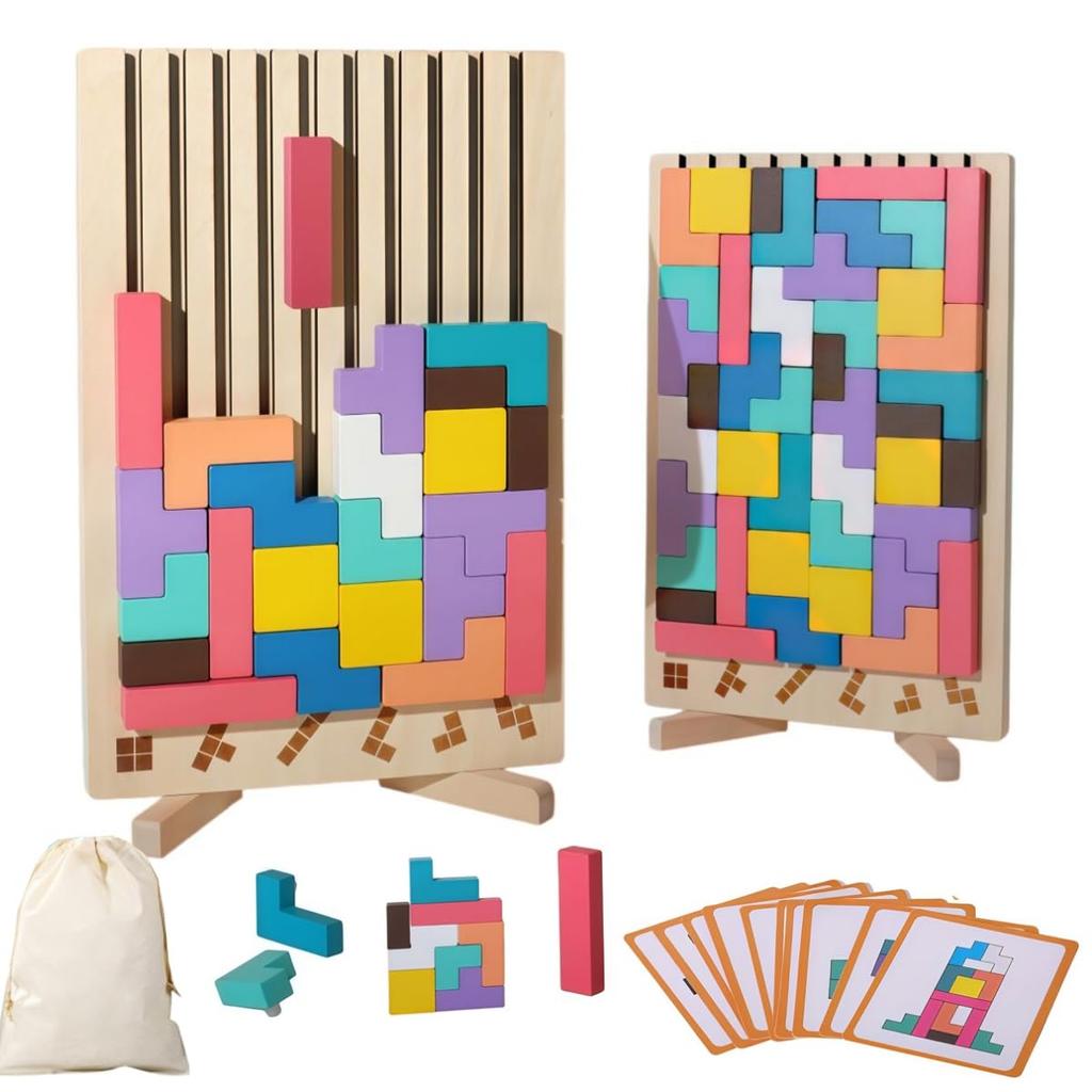 Bajoy Block Stacking Puzzle Game with 10 Cards and Storage Bag