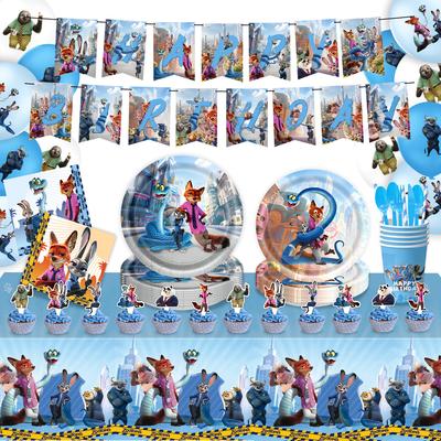 Новый продукт Тема Зверополиса Фильм Одноразовая бумажная тарелка Салфетка Скатерть Флаг Украшение для детской вечеринки по случаю дня рождения