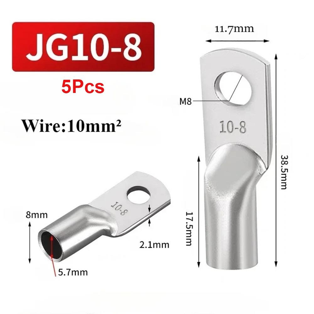 5Pcs 6/10/16/25mm2 Tinned Copper Cable Lug for Battery Electrical Cable Connection