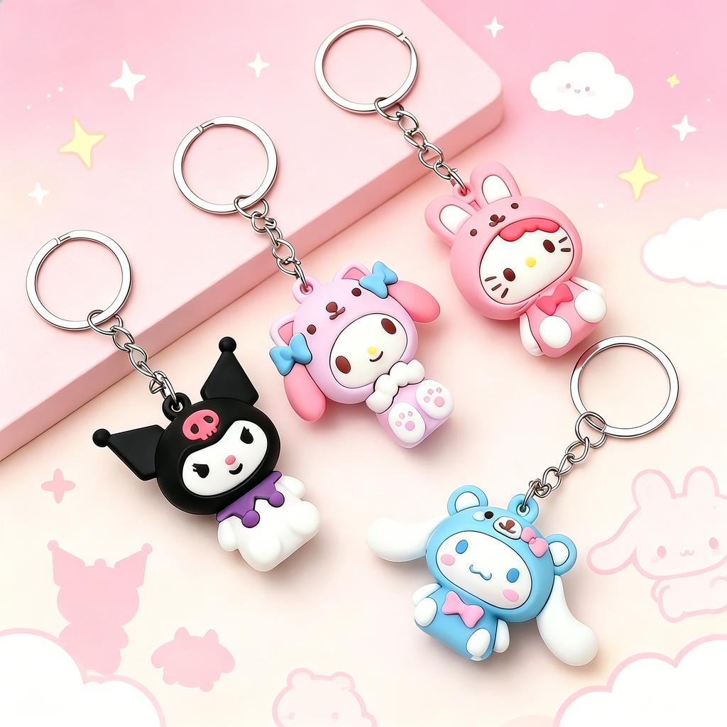 Kawaii Kuromi Creative Toy Keychain Charm My Melody Cinnamoroll 5CM Couple bag ornament packaging decoration Gift