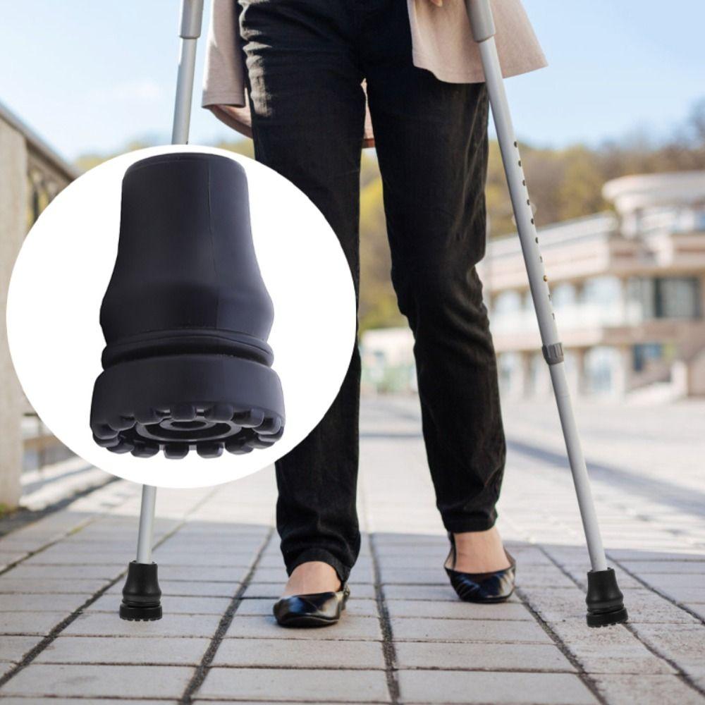 2pcs Black Crutch Cane Bottom Pads Anti-Skid Trekking Pole Bottom Cover Hiking