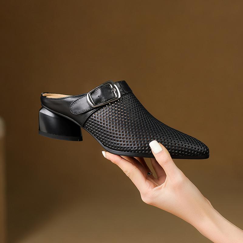 Модные летние женские туфли из натуральной кожи, женские сандалии с острым носком и вырезом, женские сандалии на толстом каблуке, женские тапочки Mueller.