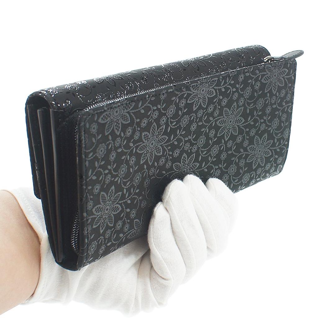 Inden длинный комплект большой черный фон x черный узор клематиса [Indenya] кошелек, S, емкость, оленья кожа, лак, 2310-01-169