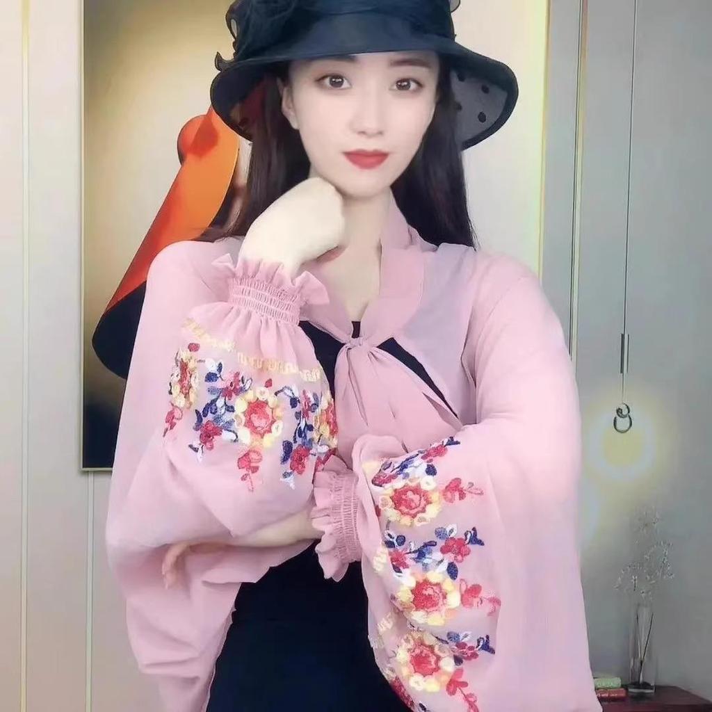 Летняя мода 2025 года, вышитый шифоновый платок с длинным рукавом из ледяного шелка для защиты от солнца при вождении и в помещениях с кондиционером