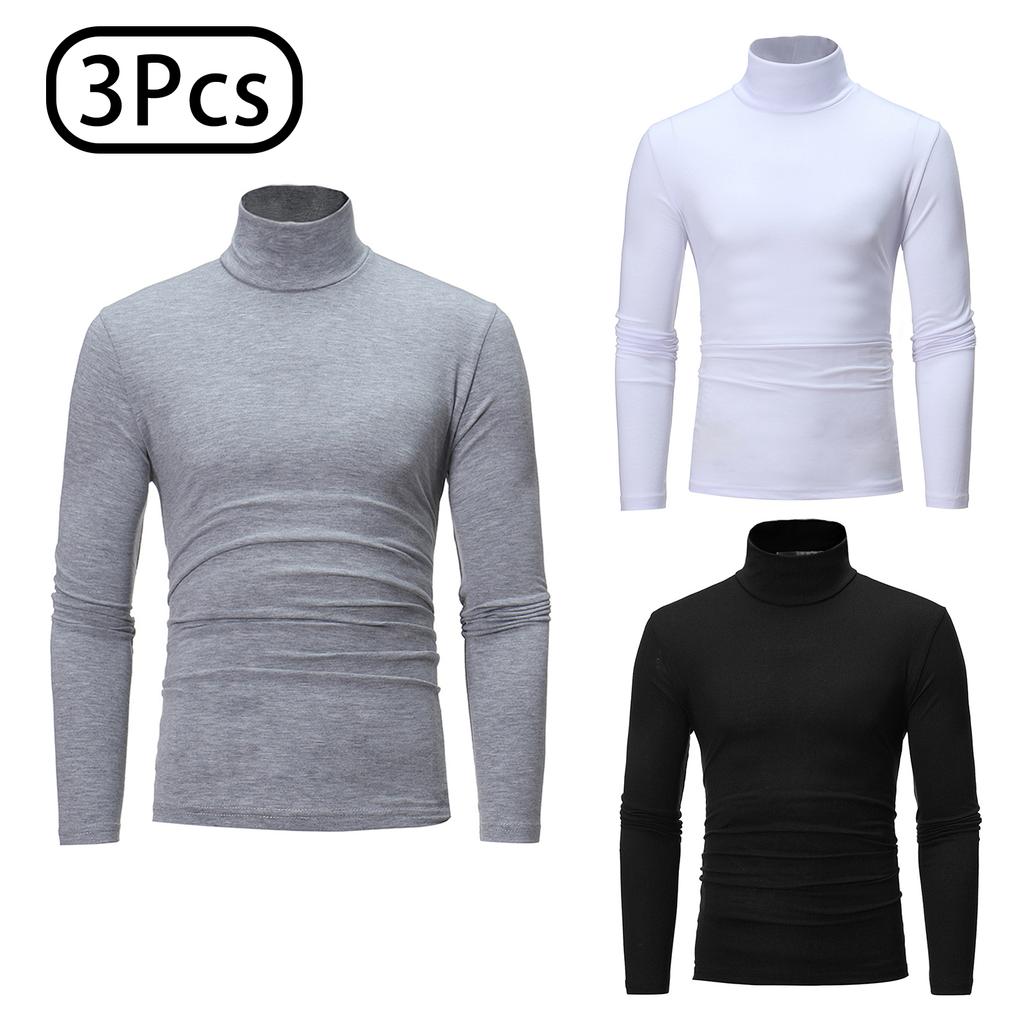 Мужской комплект рубашек с высоким воротом 3 шт. Термобазовый слой с длинным рукавом Облегающий Однотонный