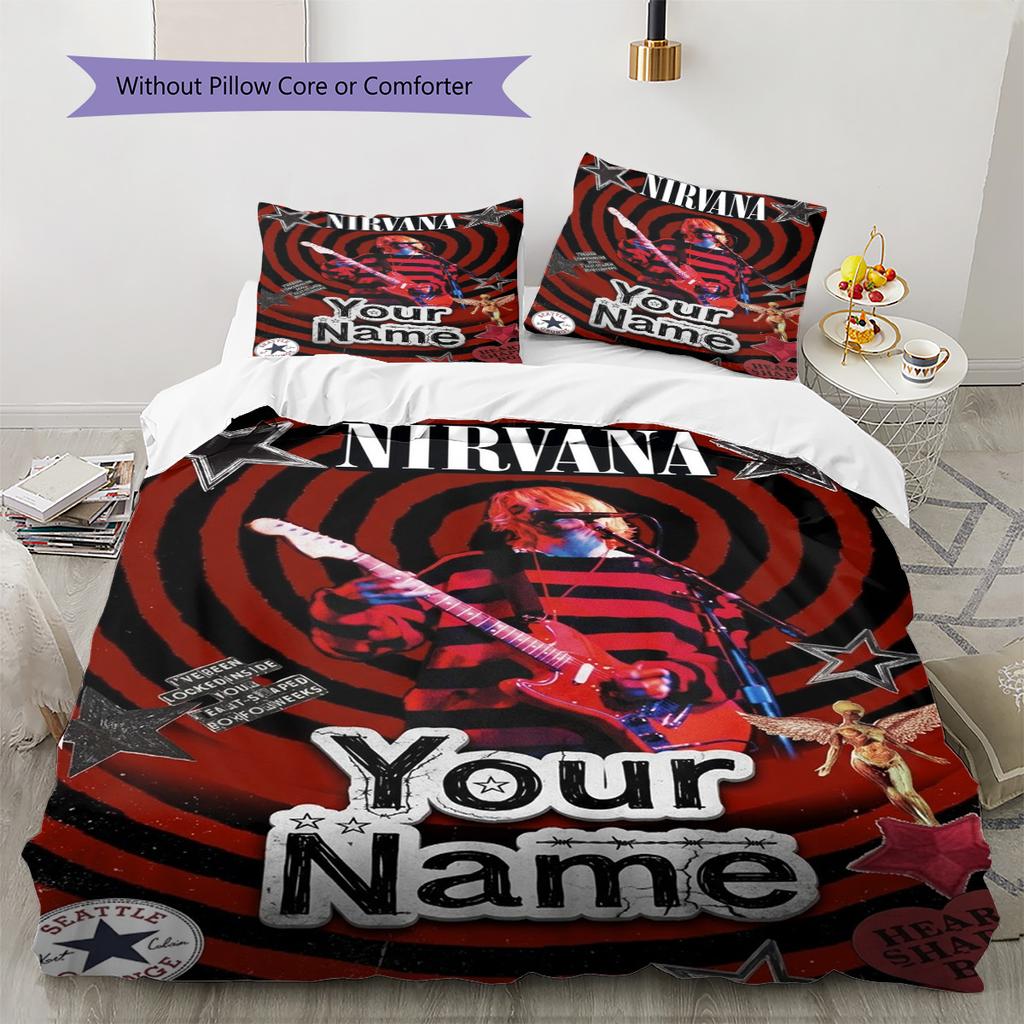 Name Custom Nirvana Pattern Bedding Set Quilt Cover Pillowcase Home Decor Gift (1 * duvet cover + 2 * pillowcase, without core)