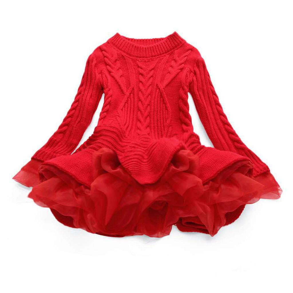 Вязаный свитер для маленьких девочек, зимнее вязанное крючком платье с тюлевым пуловером