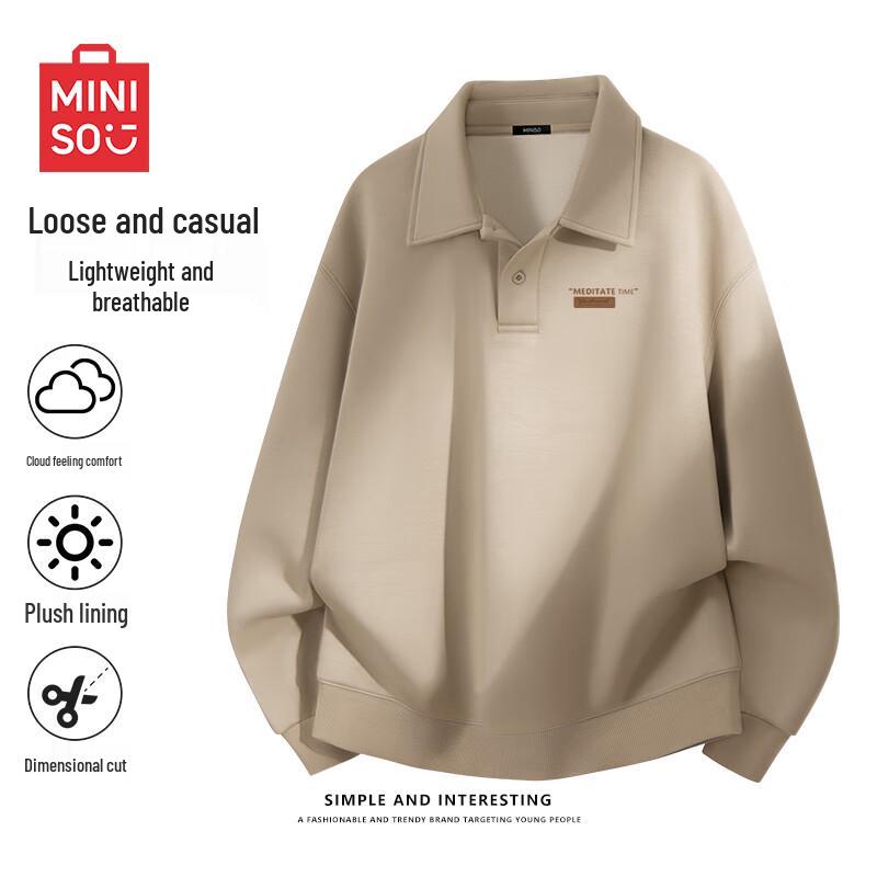 MINISO Men's Polo Collar Fleece Pullover Sweatshirt