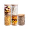 Transparent Sealed Glass Storage Tank with Bamboo Lid for Noodles Flour Grain Rice Sugar Coffee Beans, Round 32oz*5-piece Set