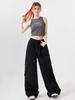 Women Big Pockets Cargo Pants Y2k High Elastic Waist Drawstring Baggy Trousers Vintage Casual Loose Wide Leg Straight Pants