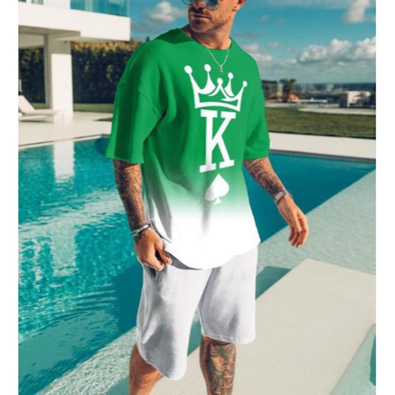 Летние мужские комплекты с 3D принтом буквы K, футболка с коротким рукавом, шорты, спортивный костюм, мужской костюм с круглым вырезом, повседневная мужская одежда из 2 предметов, спортивная одежда