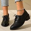 Women's Elegant Chunky Heels Lace-up Pumps Fashion Solid Color Leather Shoes Women Black Pointed Mid Heeled Loafers Plus Size 43