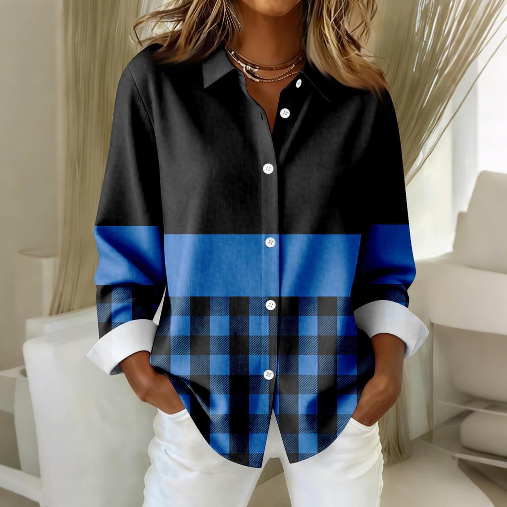 Женская рубашка-блузка с принтом и пуговицами, длинный рукав, повседневный базовый рубашечный воротник, обычный топ
