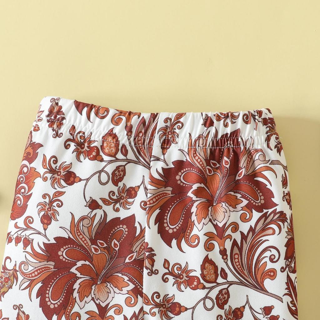 Комплект брюк для маленьких девочек, комбинезон с длинными рукавами + брюки-клеш с цветочным принтом + повязка на голову с бантом