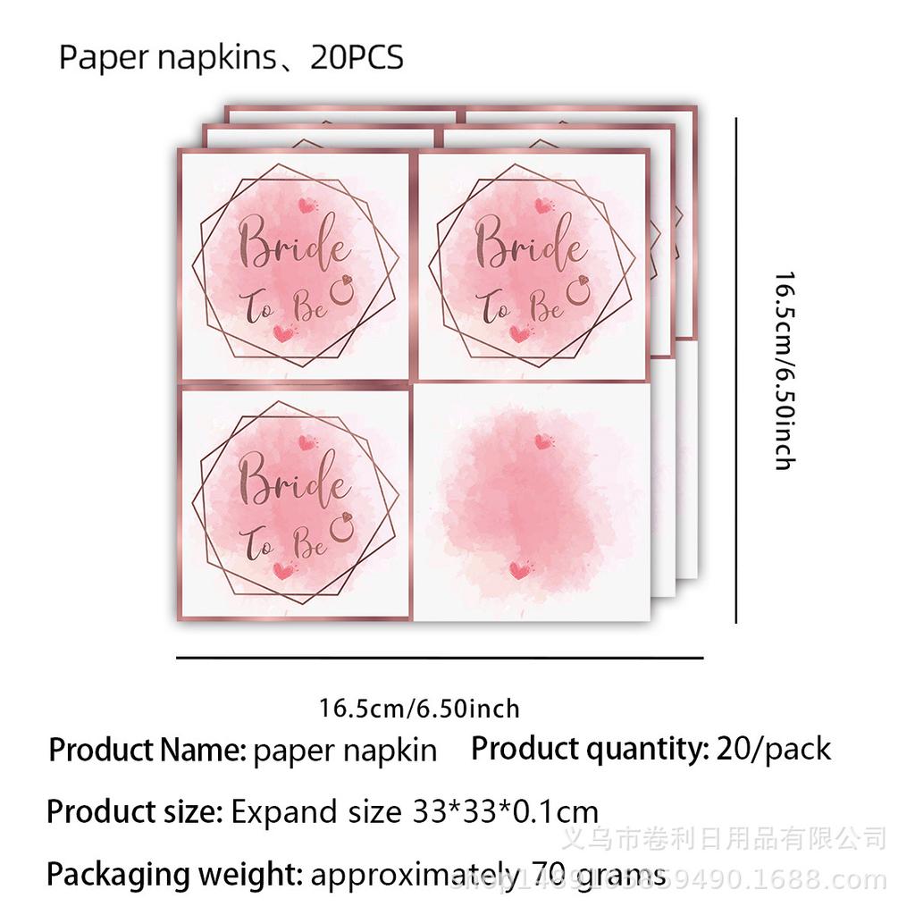 Bride-To-Be Rose Gold Themed Decorative Party Supplies Set Bachelorette Party Venue Arrangement Paper Plates Paper Cups