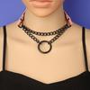 Goth Choker Necklace Faux Leather Gothic Choker Adjustable Metal O-Ring Chain Collar Cool Punk Emo Jewelry for Women Men