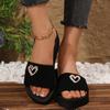 Fashion Women's Heart Shape Pearl Med Heel Slippers Fashion Open Toe Wedge Black Slides Female Summer 2025 Outdoor Thick Bottom Sandals