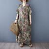 2025 Women Plus Size Spring Summer Dress Casual Floral Dress Basic Vintage Loose Cotton Linen Maxi