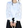 [Newne] Sleeve Lace Puff Sleeves Tops Knit Transparency Long Sleeve Beautiful Elegant Formal Pullover Spring Autumn White White See-through Sleeve