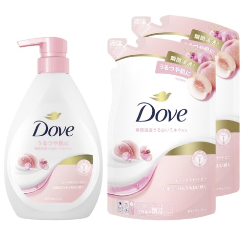DOVE Body Soap Peach & Sweet Pea (Body Wash) Body + Refill 470g + 330g X 2 Pieces