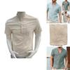 Summer Men Henley T Shirt Tops Casual Loose V Neck Short Sleeve Tee Pullover
