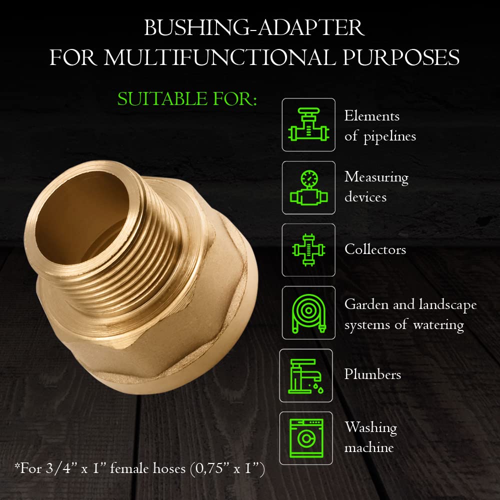 Brass reducer 3/4 male thread to 1 female thread