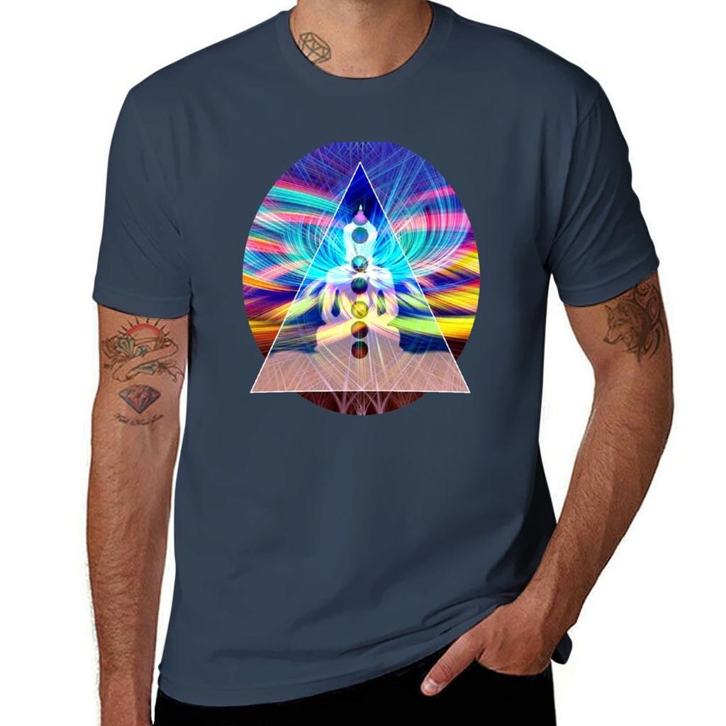 Rainbow Rays  Chakra Healing Meditation TShirt Work Basic Short Sleeve Top