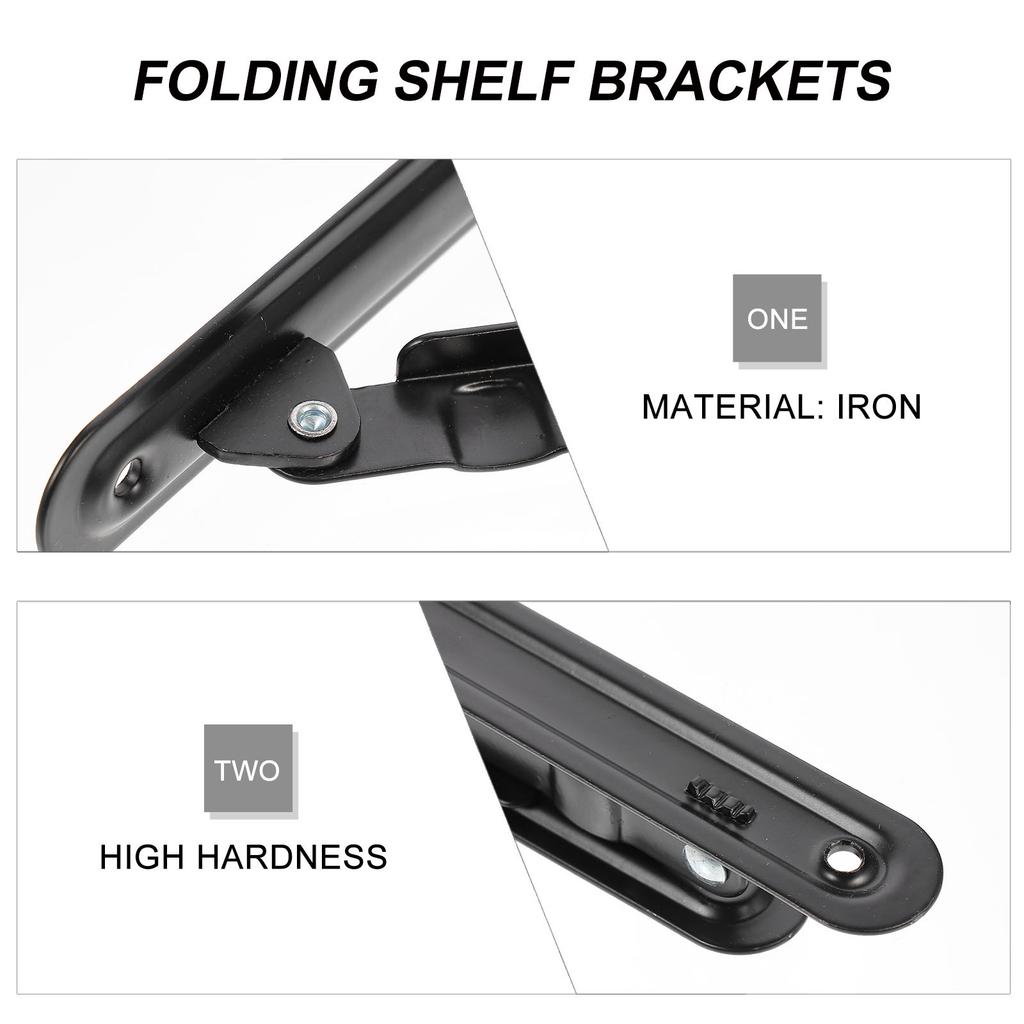 2Pcs Black Folding Support Brackets Heavy Duty Wall Board Support Rack Practical Folding Shelf Brackets for Garage Workbench