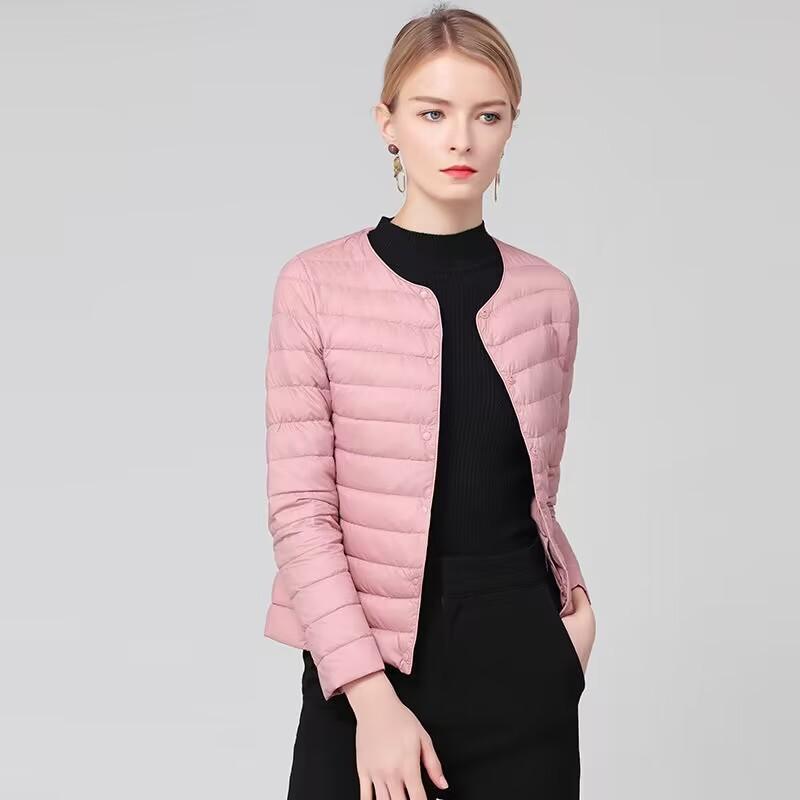 Новый легкий пуховик для женщин в коротком пуховике с круглым вырезом без воротника для женщин, теплая и утягивающая внутренняя подкладка