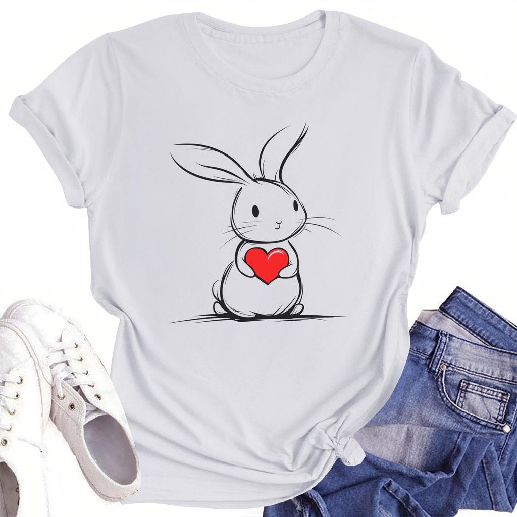 Women's Round Neck Casual Printed Short-sleeved T-shirt Top