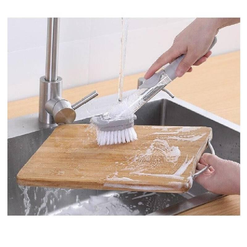 Premium Automatic Liquid Dispensing Long Handle Pot Cleaning Brush With Non-stick Features For Effortless Kitchen Cleaning