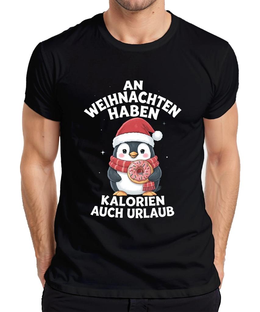 Weihnachts Pinguin Donut Kalorien haben Urlaub Lustig Geschenk Herren T-Shirt