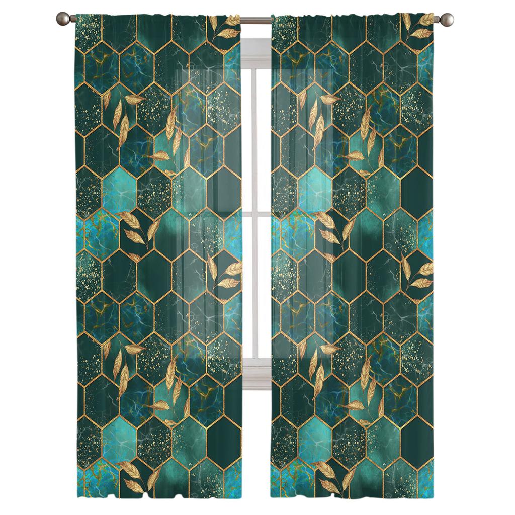 Мраморная сотовая текстура, аква-зеленая вуаль, прозрачные шторы, тюлевая занавеска для гостиной, окна, кухни, спальни, домашний декор