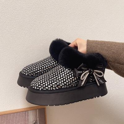 Женские зимние ботинки на платформе, новые зимние ботинки из замши с круглым носком и блестками, устойчивые к скольжению и износу