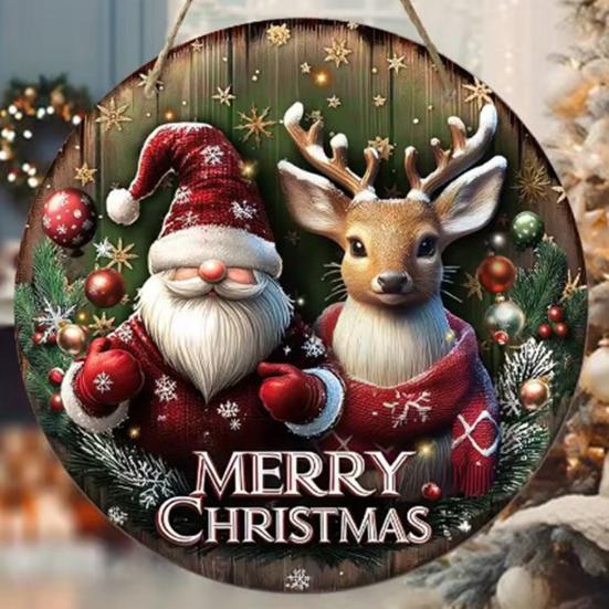 Круглая Рождественская Деревянная Вывеска-Венок Праздничный Настенный Декор для Внутренней Двери и Праздничного Домашнего Дисплея Натуральная Изготовленная Вывеска