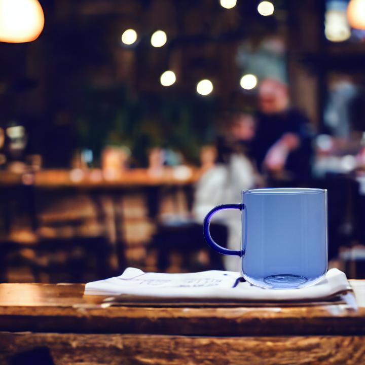 GLASS MUG FOR COFFEE AND TEA 310 ml. 8.7 cm BLUE