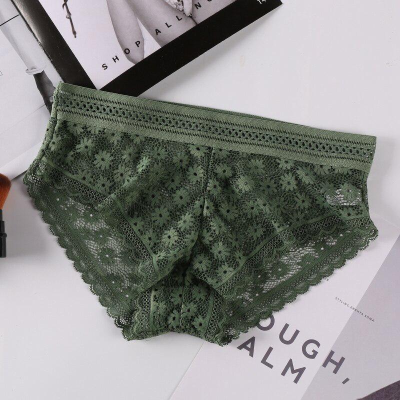 Women's Lace Panties Comfort Underwear Daisy Print Lace Briefs