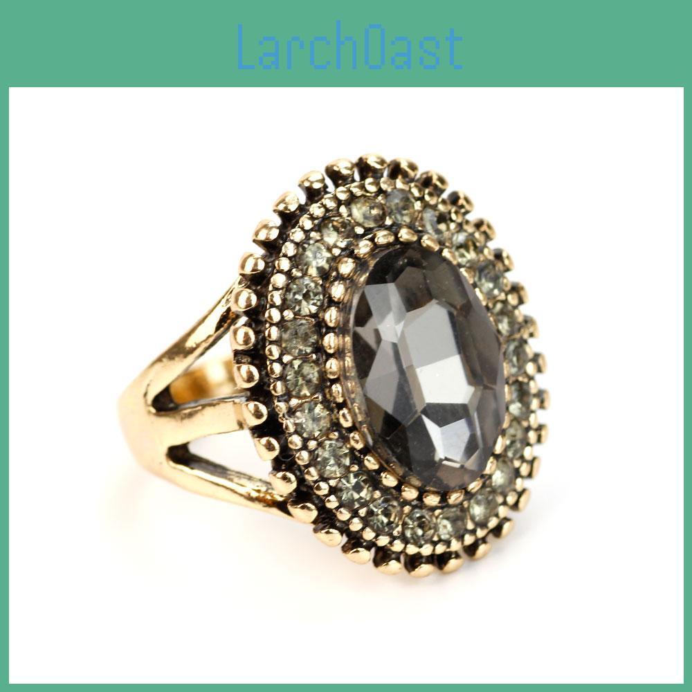 Color Ellipse Retro Antique Gold Gray Crystal Ring For Women Brand Design Ethnic Wedding Jewelry Gift
