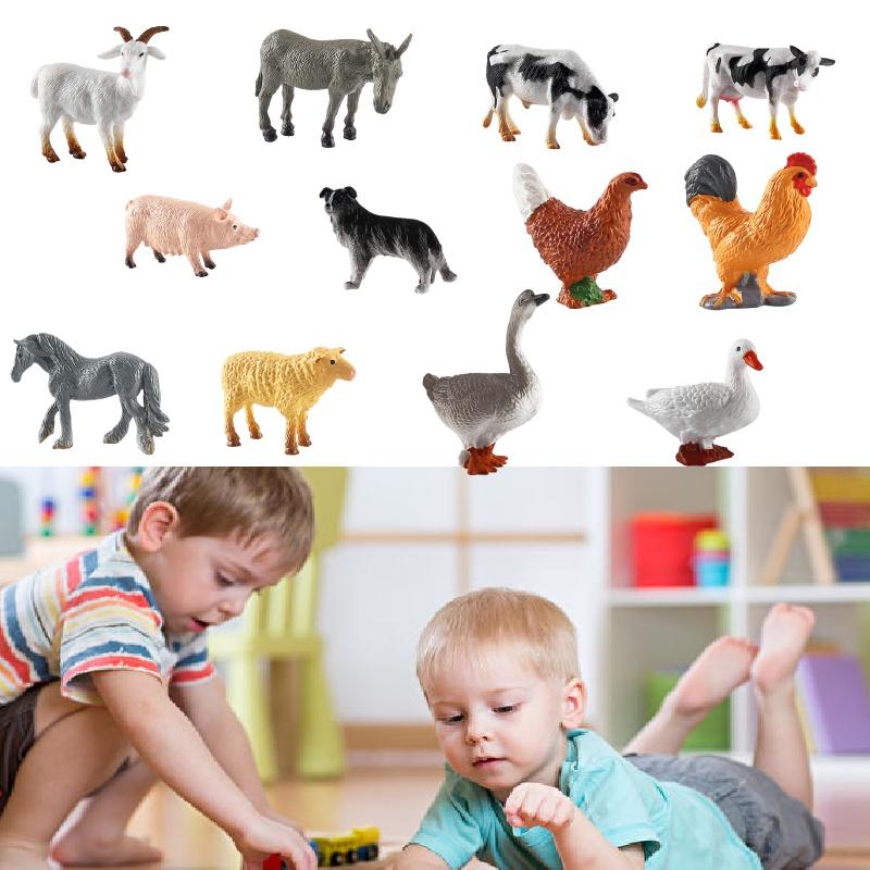 Educational Farm Animal Toy Set For Kids, 12 Miniature Figures Included