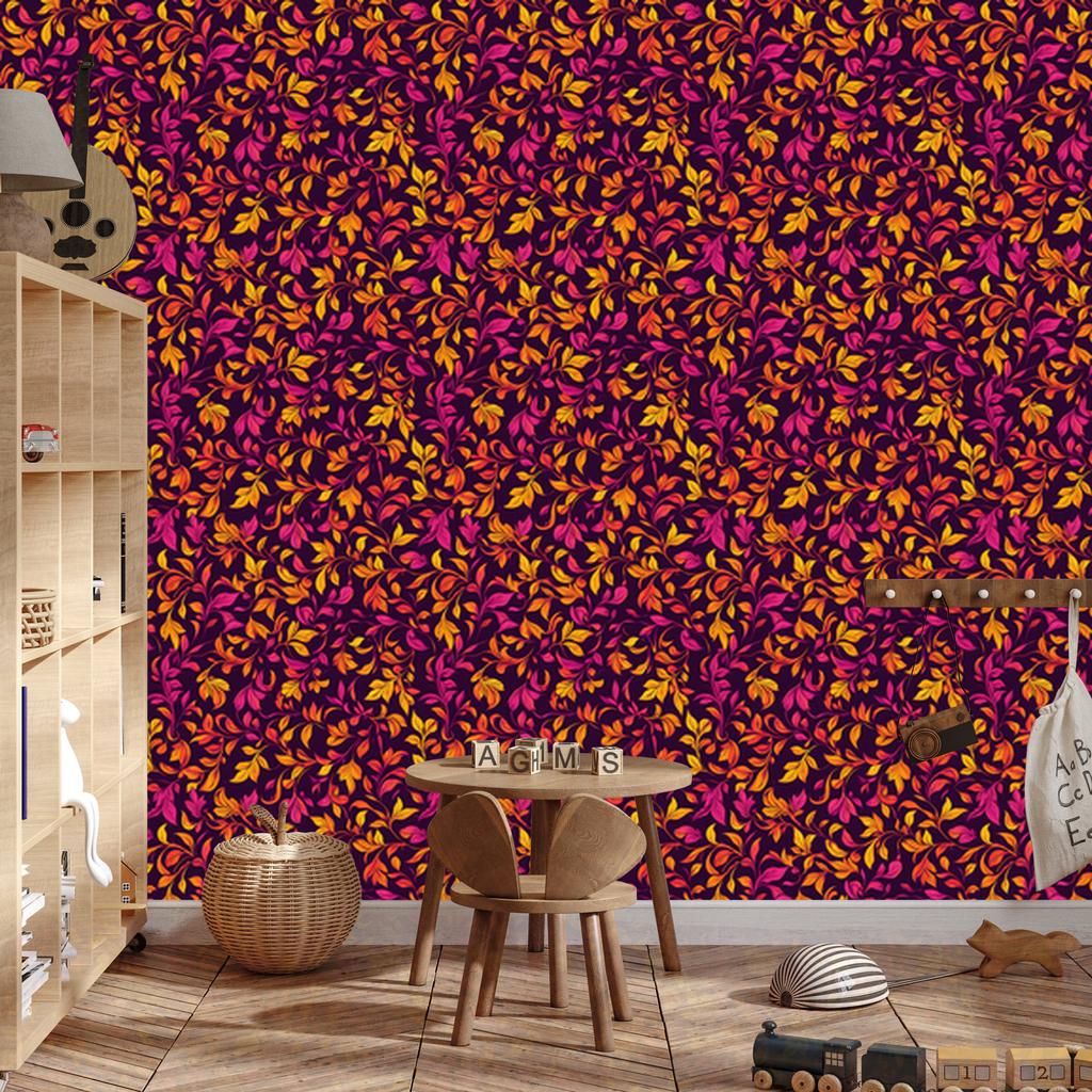 Intricate floral pattern wallpaper burgundy and red 50x1000