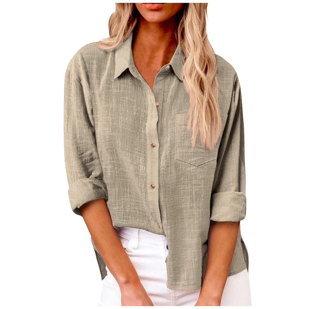 Women's Autumn Long Sleeve Button Solid Color Loose Shirt Casual Large Size Shirt