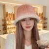 Rabbit Hairy Bucket Hat Female Autumn and Winter Big Head Circumference Temperament Warm Hairy Bucket Hat