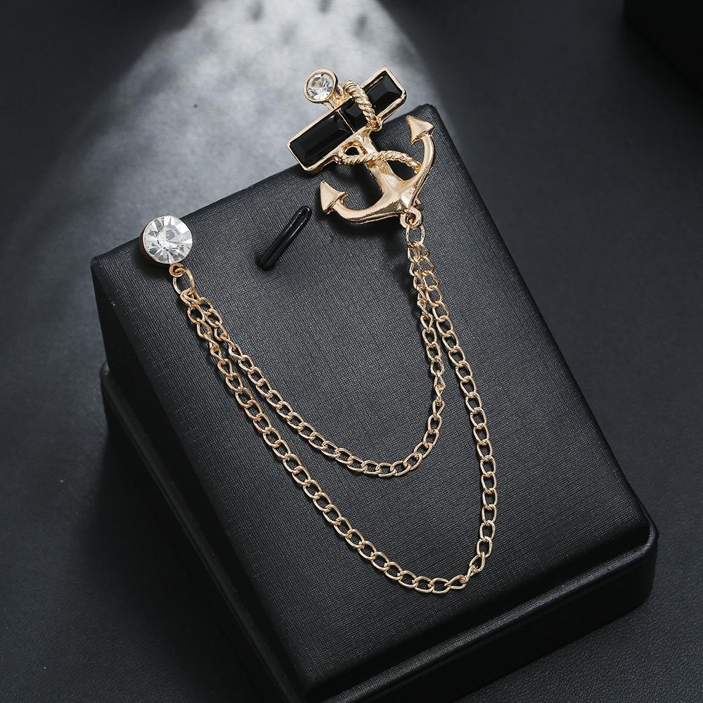 Корсаж для костюма, европейская и американская мода, простая изысканная брошь из сплава с бахромой в виде якорной цепи с бриллиантами