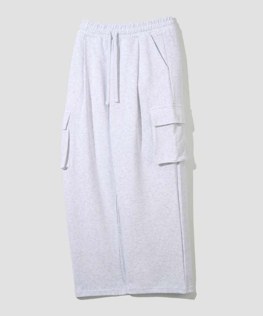 AGOD Single-Pleat Cargo Sweatpants [White Melange]