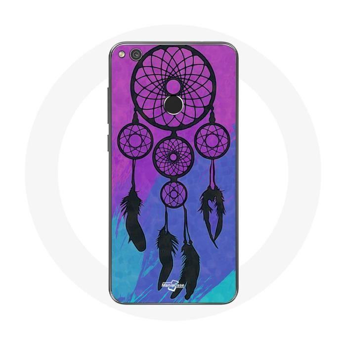 Coque pour Huawei P8 Lite 2017 Attrape Rêve Noir Fond Bleu et Violet