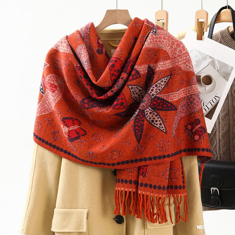 Jacquard Scarf Women's Winter Thickened Warm Ethnic Style Shawl High End New Imitation Cashmere Scarf