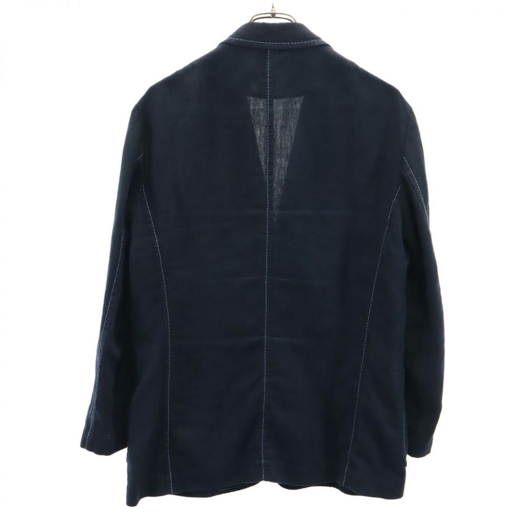 ISSEY MIYAKE Льняной приталенный жакет с длинным рукавом 1 темно-синий мужской б/у