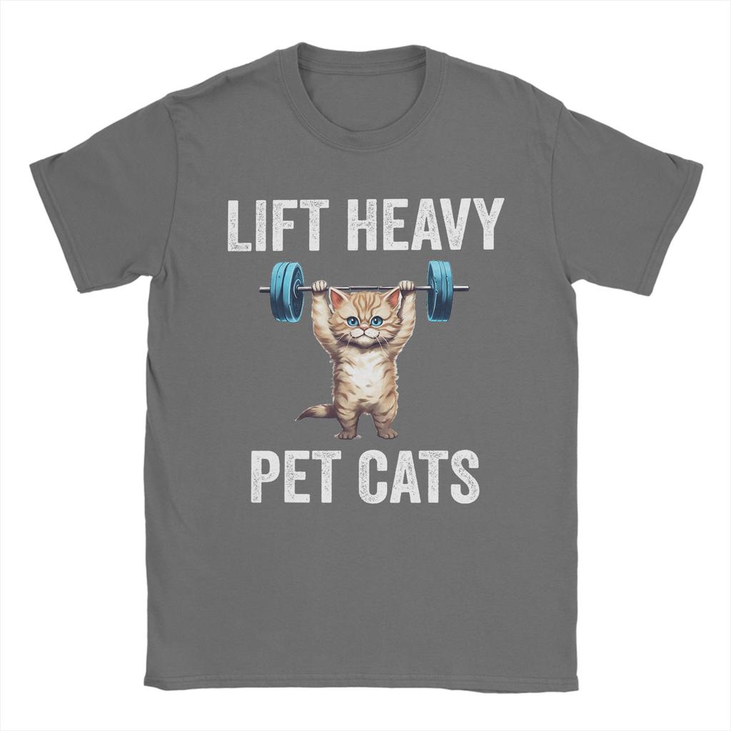 Lift Heavy Pet Cats Cotton TShirt For Unisex Beach Y2K Retro T Shirts Crew Neck Hipster Tees Oversized Casual Clothes