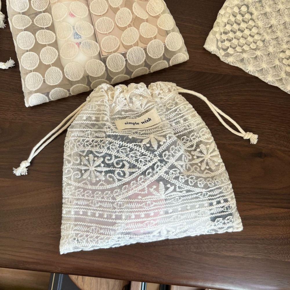Hollow Out Lace Drawstring Storage Bag Portable Small Makeup Bag  Travel Essentials
