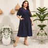 Plus Size Women's V Neck Short Sleeve Tunic Slim Fit Polka Dot Long Dress XL-5XL